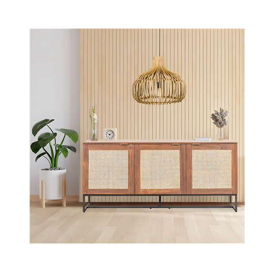 Credenza con 3 puertas fabricada en melamina base metálica Aura Muebles modeLo MICR-05