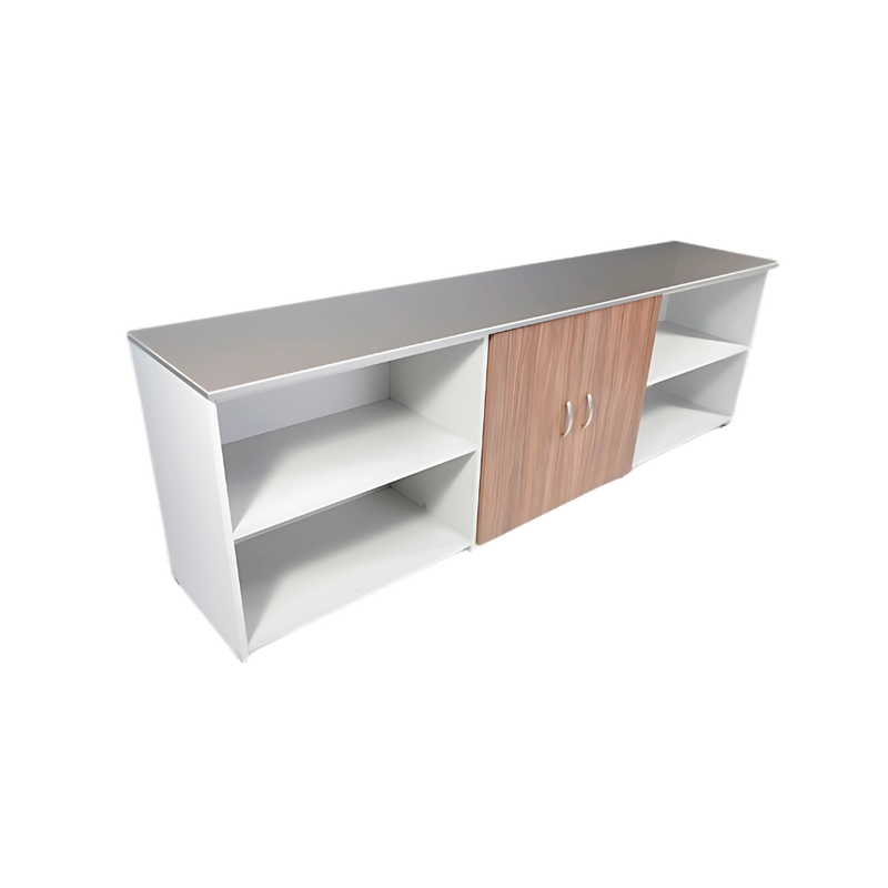 Credenza con 2 puertas fabricada en melamina cuenta con 2 entrepaños movibles acabados en todos los cantos en pvc de 1mm y niveladores Aura Muebles modelo TROYA