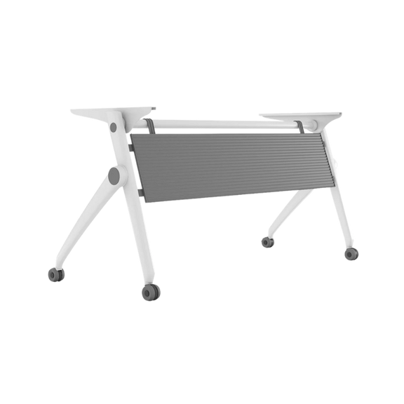 Escritorio ARA OHM-17 blanco con estructura metálica, ruedas y faldón frontal, ideal para oficina moderna