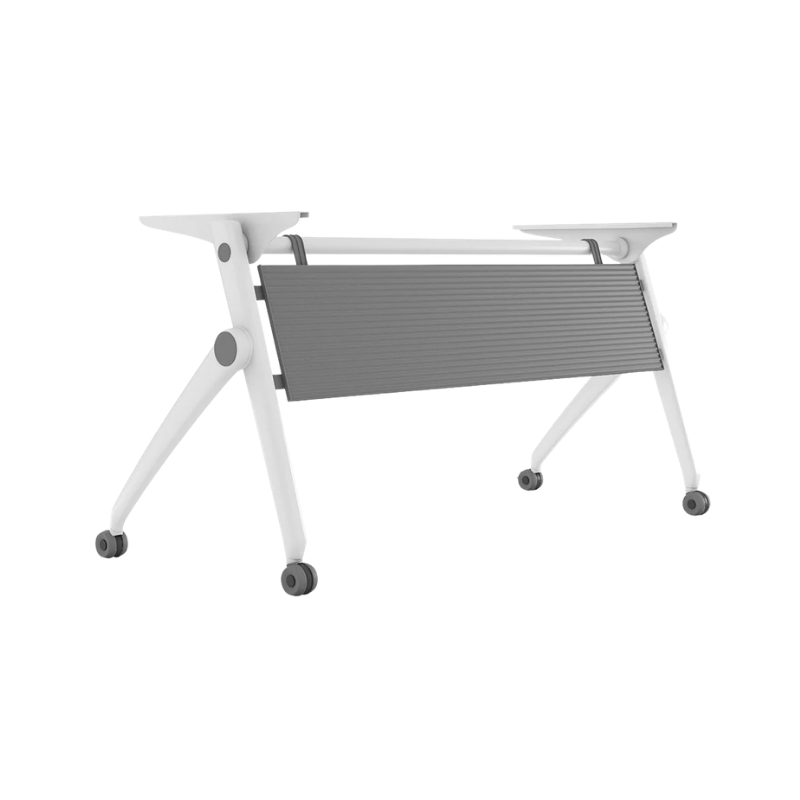 Escritorio ARA OHM-17 blanco con estructura metálica, ruedas y faldón frontal, ideal para oficina moderna