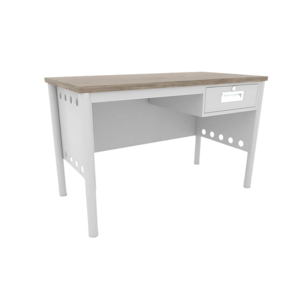 Descubre el escritorio metálico modelo EM-120 de Aura Muebles. Un mueble duradero y elegante, fabricado con materiales de alta calidad. Ideal para cualquier espacio de trabajo. 