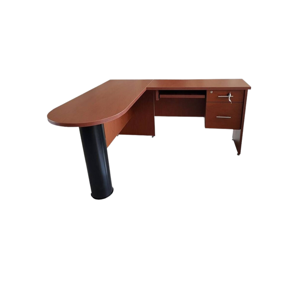 Escritorio secretarial en L Cuenta con porta teclados y cajonera con llave, pedestal color negro, fabricado en tablero laminado doble cara 28 y 16 mm con cantos termo fusionados de PVC Aura Muebles modelo ESEC23
