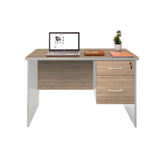 Escritorio Secretarial tipo grapa fabricado en tablero laminado doble cara Medidas 120 x 60 x 75 cm con patas y faldón del mismo material este modelo cuenta con cajonera de 1 cajón papelero y una gaveta de archivo Aura Muebles modelo ESEC18