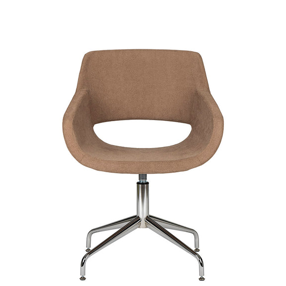 Sillon de visita Flok marón de frente con base fija de cuatro puntas tipo spider cromada