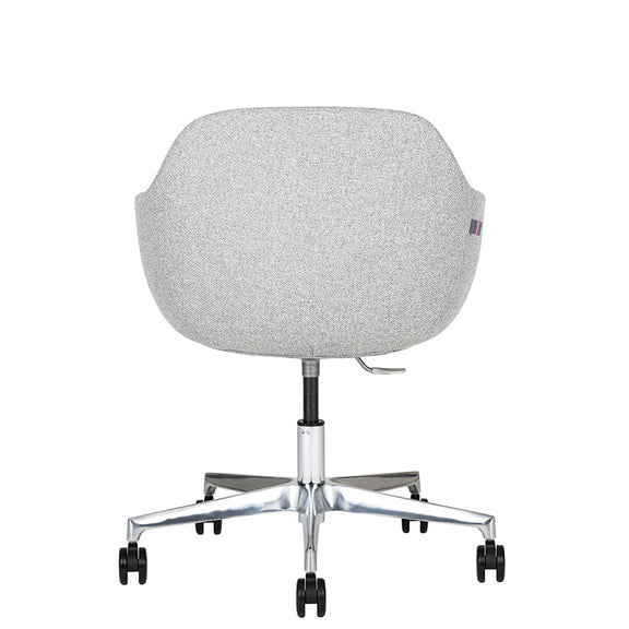 Sillón de Visita kimbra gris claro detrás con Base de aluminio con rodajas y altura ajustable.