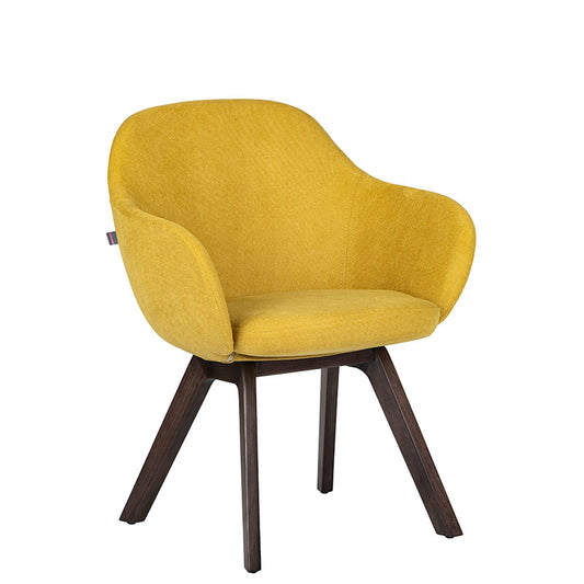 Sillón de Visita kimbra amarillo de perfil con base de madera de haya disponible en colores Wenge, Negro y Natural.