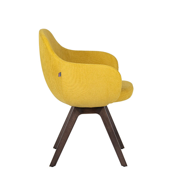 Sillón de Visita kimbra amarillo de lado con base de madera de haya disponible en colores Wenge, Negro y Natural.