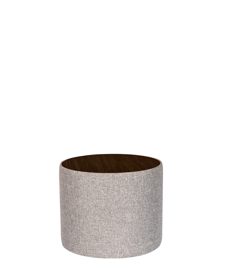 Mesa de centro modelo Ibiza tapizada en tela gris con cubierta de melamina