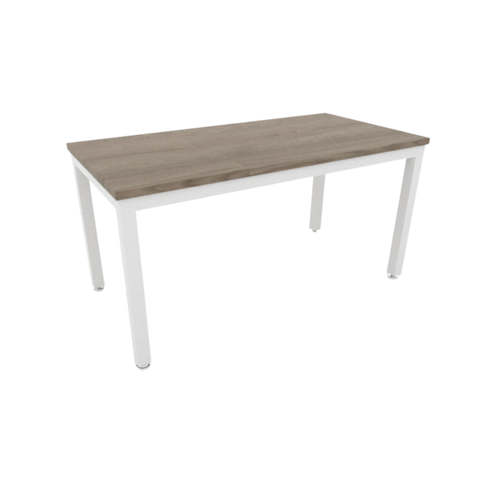 Mesa de trabajo “Status” cubierta de melamina estructura metálica con marco en tubular rectangular de 2”x1” patas en tubular cuadrado de 2” y nivelador de altura ajustable Medidas 140x70x75cm Aura Muebles modelo BS 1470