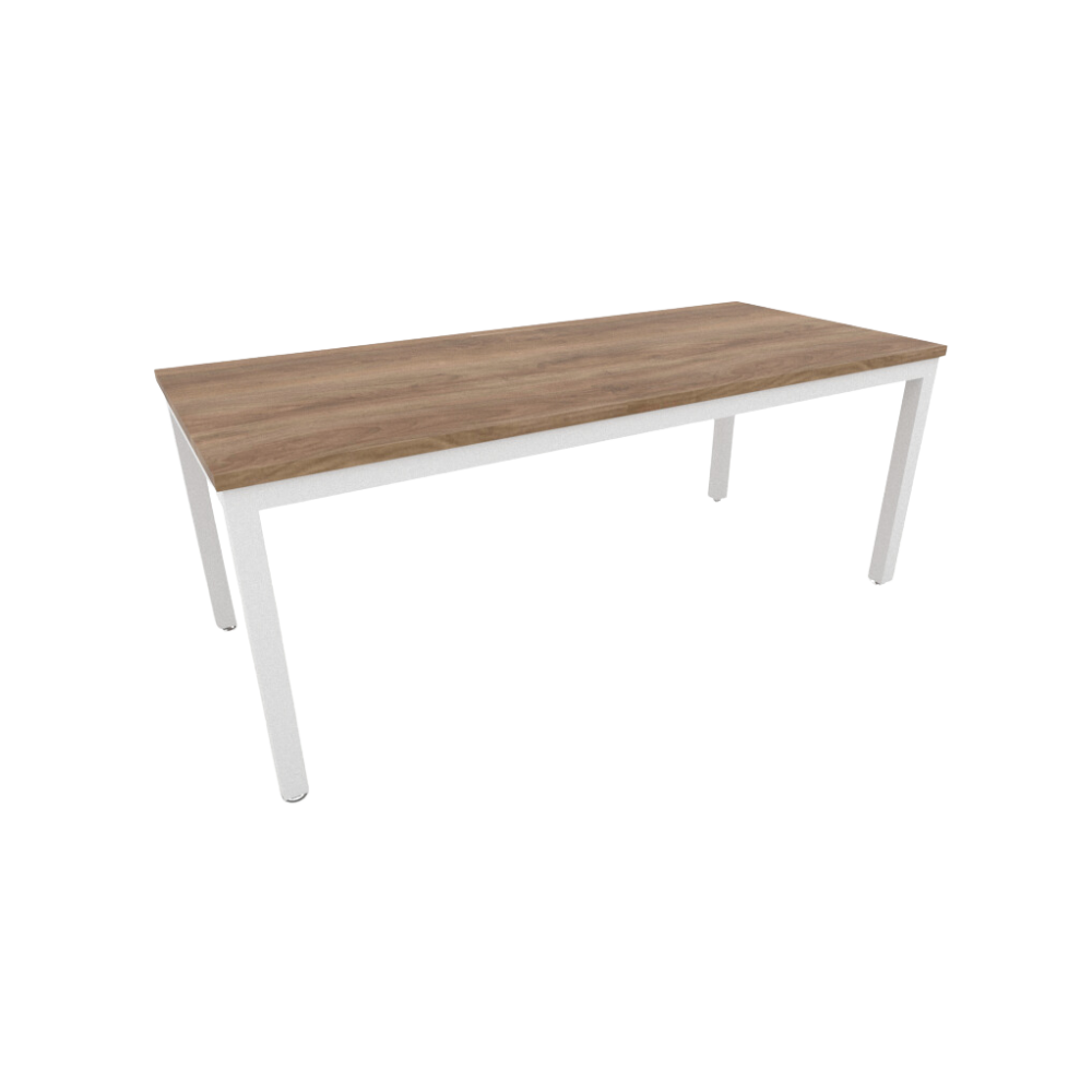 Mesa de trabajo “Status” cubierta de melamina estructura metálica con marco en tubular rectangular de 2”x1” patas en tubular cuadrado de 2″ y nivelador de altura ajustable Medidas 180x80x75cm Aura Muebles modelo BS 1880