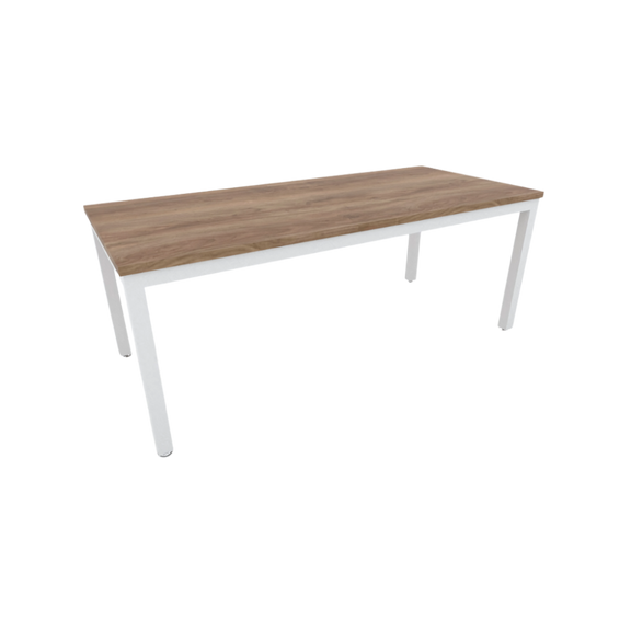 Mesa de trabajo “Status” cubierta de melamina estructura metálica con marco en tubular rectangular de 2”x1” patas en tubular cuadrado de 2″ y nivelador de altura ajustable Medidas 180x80x75cm Aura Muebles modelo BS 1880