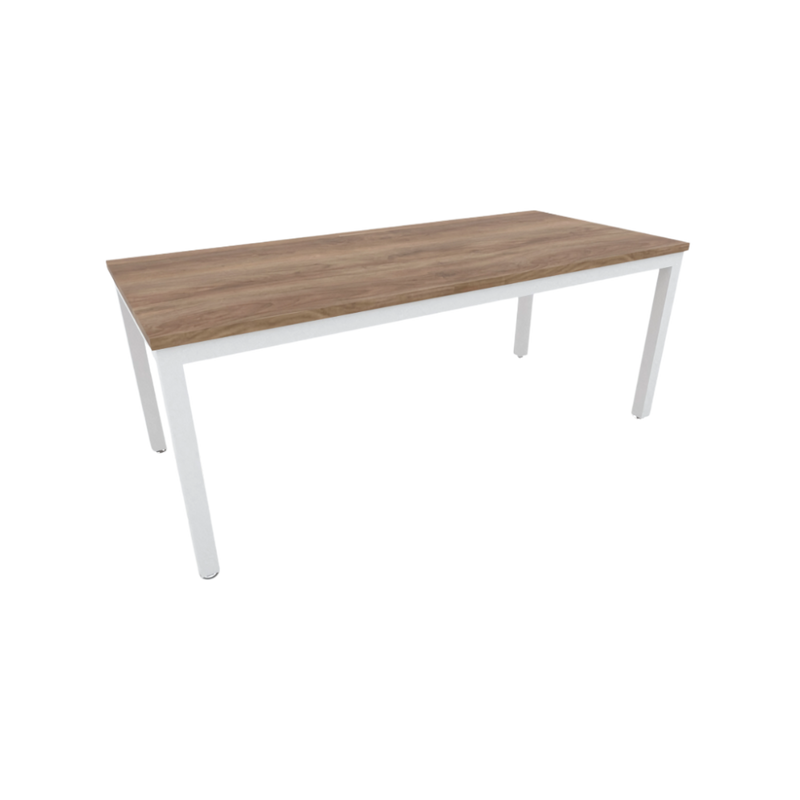 Mesa de trabajo “Status” cubierta de melamina estructura metálica con marco en tubular rectangular de 2”x1” patas en tubular cuadrado de 2″ y nivelador de altura ajustable Medidas 180x80x75cm Aura Muebles modelo BS 1880