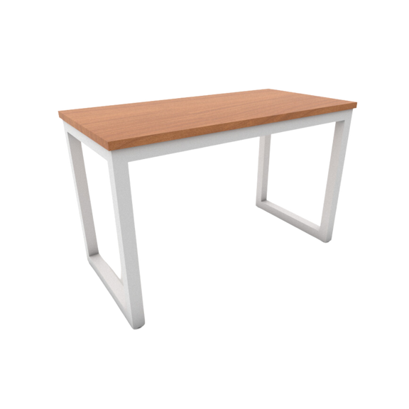 Mesa de trabajo con cubierta rectangular de melamina estructura metálica de 2″ tubular cuadrado patas tipo “O” y nivelador de altura ajustable Medidas 100x60x75cm Aura Muebles modelo MTT 100