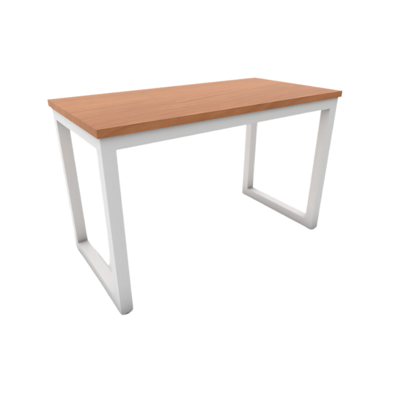 Mesa de trabajo con cubierta rectangular de melamina estructura metálica de 2″ tubular cuadrado patas tipo “O” y nivelador de altura ajustable Medidas 140x60x75cm Aura Muebles modelo MTT 140a