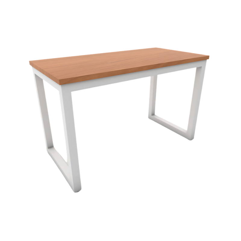 Mesa de trabajo con cubierta rectangular de melamina estructura metálica de 2″ tubular cuadrado patas tipo “O” y nivelador de altura ajustable Medidas 140x60x75cm Aura Muebles modelo MTT 140a