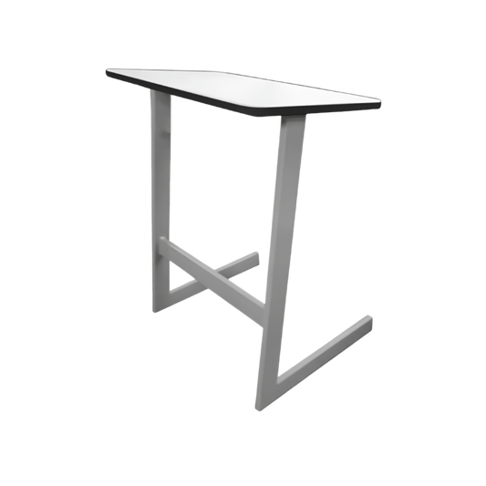 “Mesa escolar modelo MS-240 con cubierta blanca y estructura metálica en color aluminio”