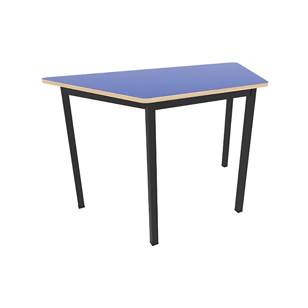 Encuentra la mesa escolar trapezoidal ideal para aulas y espacios educativos. Fabricada con triplay y laminado de plástico, esta mesa proporciona un espacio de trabajo cómodo y duradero para estudiantes. 