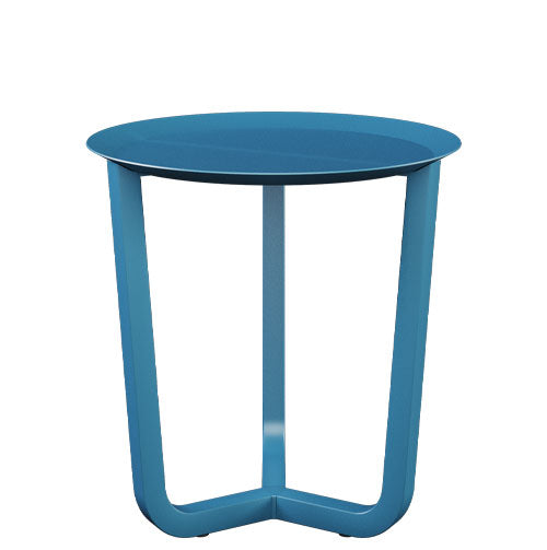 Mesa redonda metálica color azul modelo Chica Esquinera de 45 cm de diámetro con diseño moderno
