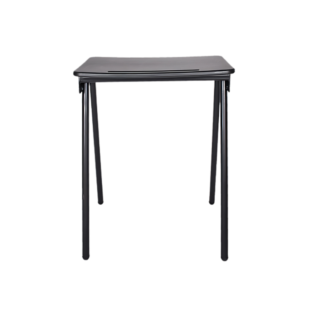 Mesa para restaurante QUICK cubierta en copolímero de polipropileno de alta densidad inyectado en 5/8" de espesor con embutido para lápiz Color Negro Aura Muebles modelo OHM-47