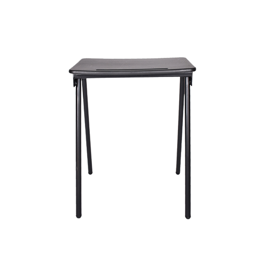 Mesa para restaurante QUICK cubierta en copolímero de polipropileno de alta densidad inyectado en 5/8" de espesor con embutido para lápiz Color Negro Aura Muebles modelo OHM-47
