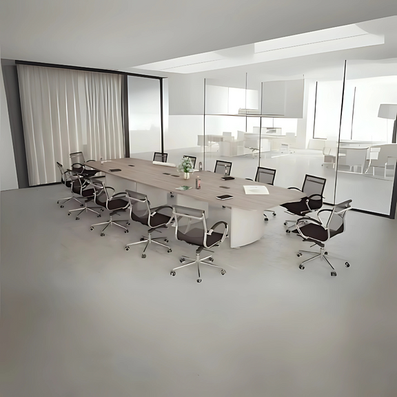 Mesas para sala de juntas para 14 personas. Fabricada en tablero laminado doble cara 28 mm con cantos termofusionados. Medidas: 480 x 120 x 75cm. Aura Muebles modelo MEJ23