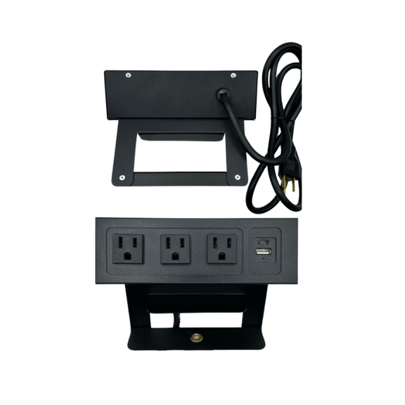 Multicontacto para escritorio con 2 contactos eléctricos 127VAC/15Amax 1 puerto para USB (carga) 5VDC/1A Cable 1.5 largo, 3 x 18 AWG Aura Muebles modelo DUBLIN G PSC-950