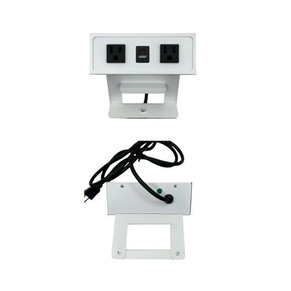 Multicontacto para escritorio DUBLIN Empotrado libre a la superficie no tiene tapa para ocultar contactos 2 contactos eléctricos 127VAC/15Amax Puerto para USB (carga) 5VDC/1A Aura Muebles modelo PSC950c