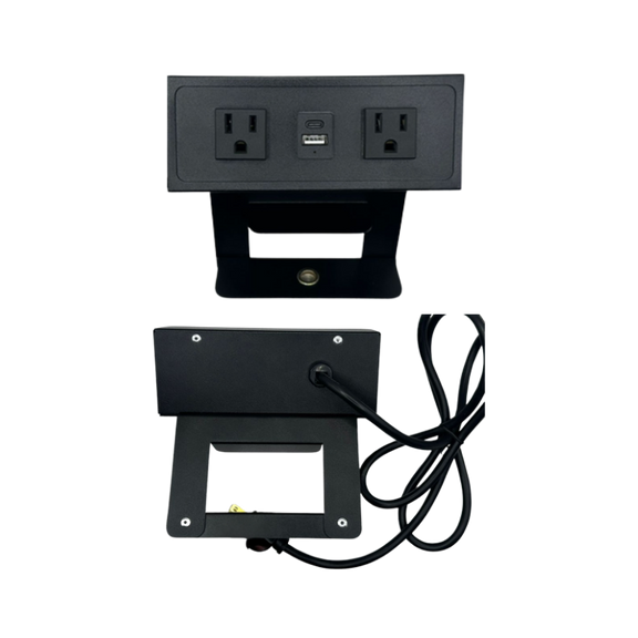 Multicontacto para escritorio DUBLIN TEXTURA empotrado libre a la superficie (No tiene tapa para ocultar contactos) 2 Contactos eléctricos 127VAC/15Amax 1 Puertos para USB (Carga) 5VDC/1A Aura Muebles modelo PSC950C