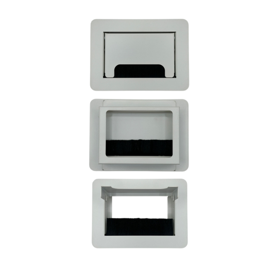 Pasacables MONACO Peso y dimensiones de 15.4 cm largo x 11.1 cm ancho medidas externas de marco superior 11.6 cm largo x 8.2 cm ancho medidas internas Aura Muebles modelo PSCPAS1
