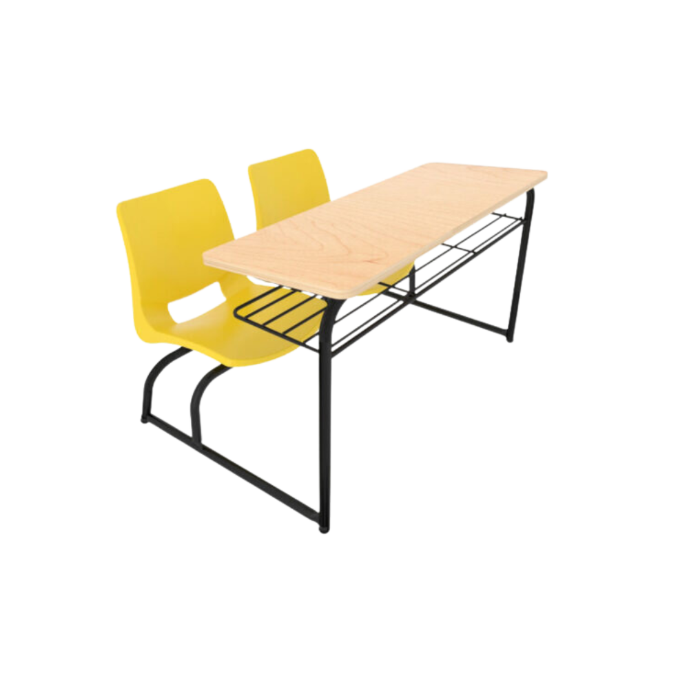 Diseño innovador del pupitre escolar binario EVO BEM-304 de Aura Muebles. Ideal para alumnos, este pupitre cuenta con una sólida estructura de triplay barnizada y un práctico compartimento de almacenamiento para mejorar el rendimiento académico.