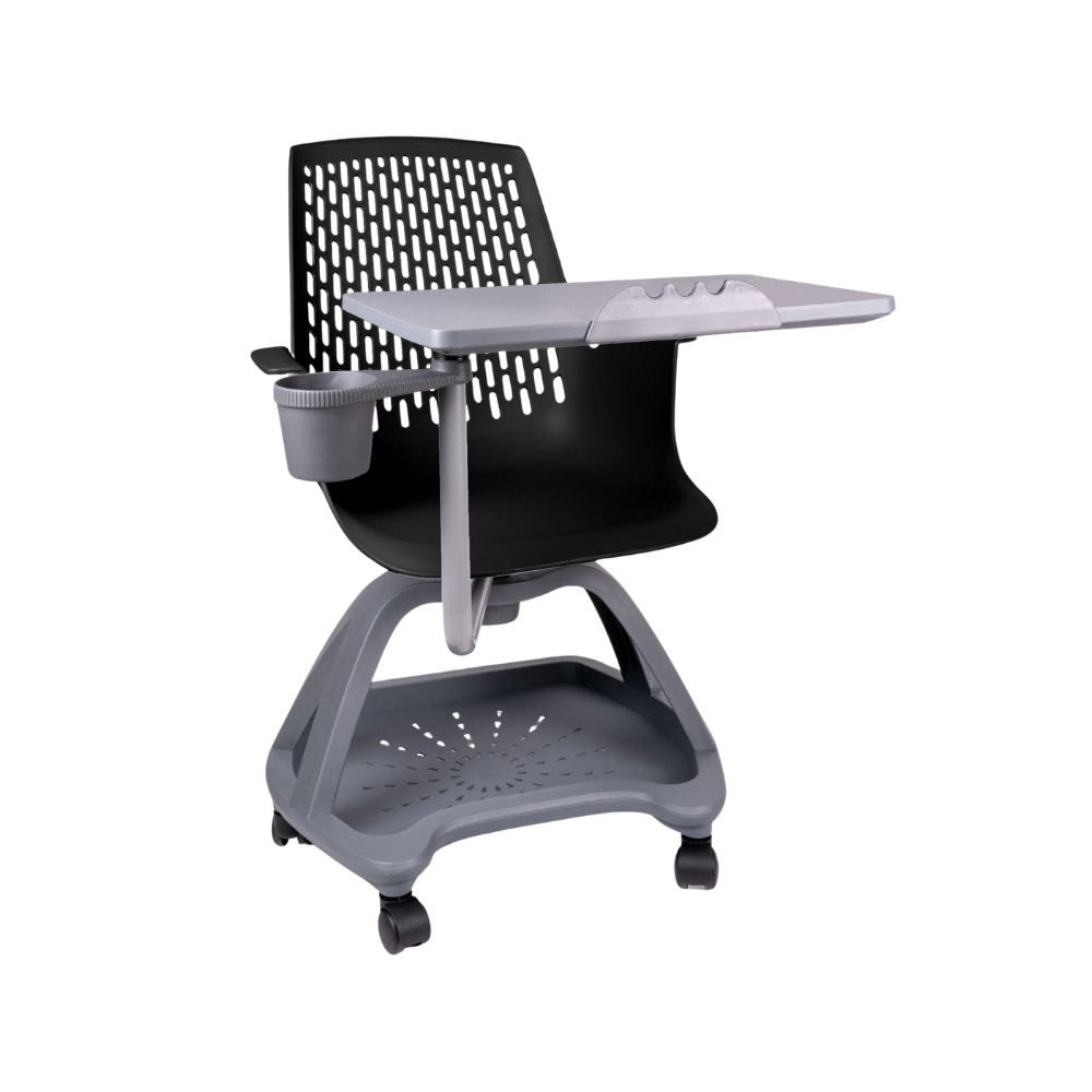 El pupitre BLOW OHP-2100 de Aura Muebles es un pupitre giratorio que mejora la experiencia de aprendizaje. Los estudiantes pueden girar su asiento para mayor comodidad.