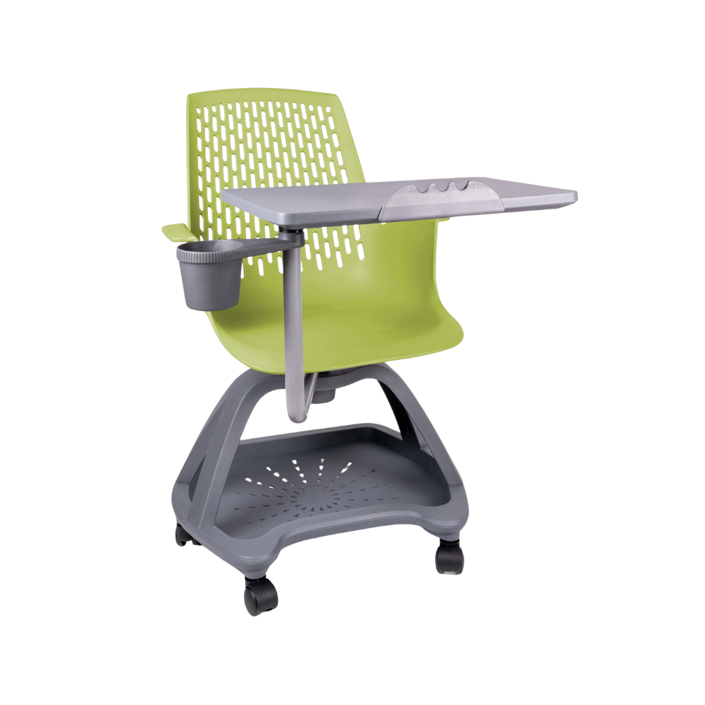 El pupitre BLOW OHP-2100 de Aura Muebles es un pupitre giratorio que mejora la experiencia de aprendizaje. Los estudiantes pueden girar su asiento para mayor comodidad.