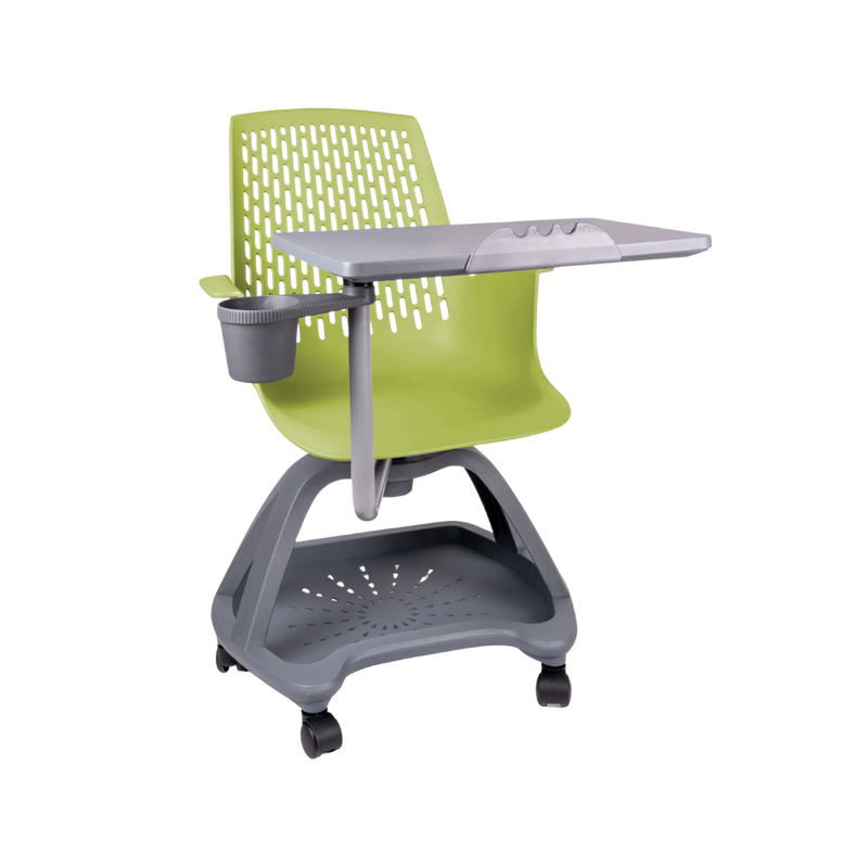 El pupitre BLOW OHP-2100 de Aura Muebles es un pupitre giratorio que mejora la experiencia de aprendizaje. Los estudiantes pueden girar su asiento para mayor comodidad.