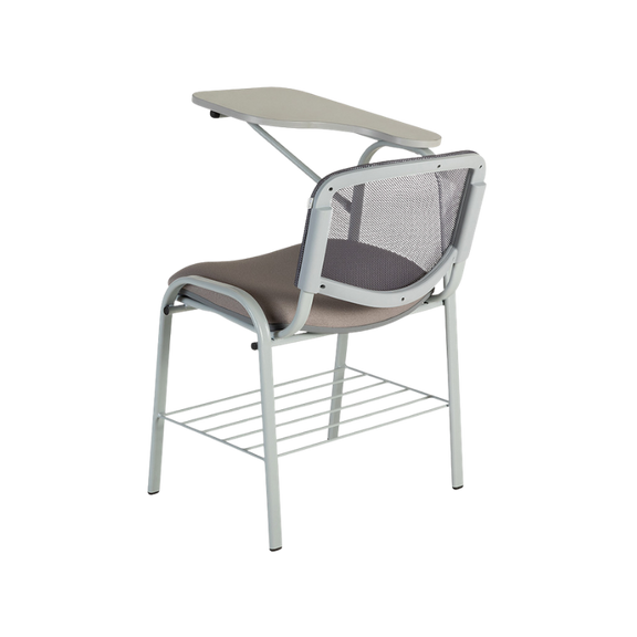 Pupitre escolar con paleta de melamina, respaldo de malla y asiento acolchado. Ideal para aulas modernas por su comodidad, resistencia y diseño ergonómico.