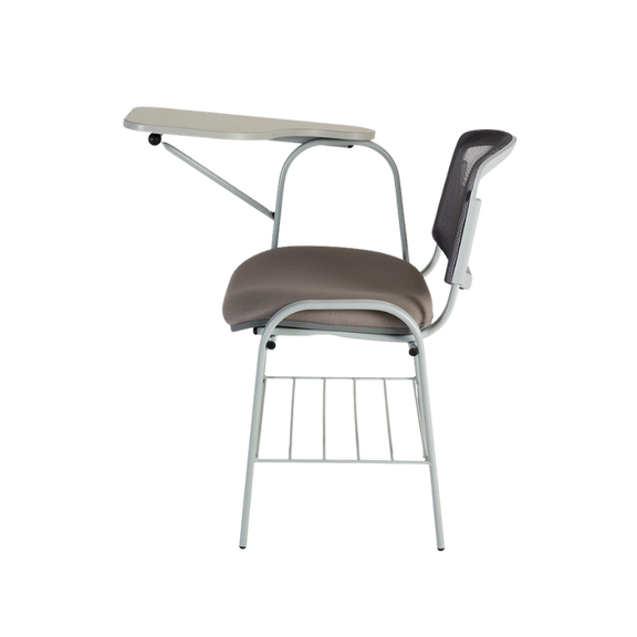 Pupitre escolar con paleta de melamina, respaldo de malla y asiento acolchado. Ideal para aulas modernas por su comodidad, resistencia y diseño ergonómico.