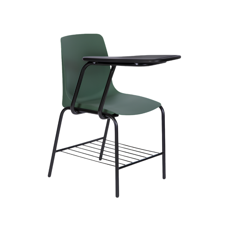 Pupitre escolar modelo PL-300 con paleta negra y asiento ergonómico en polipropileno verde.