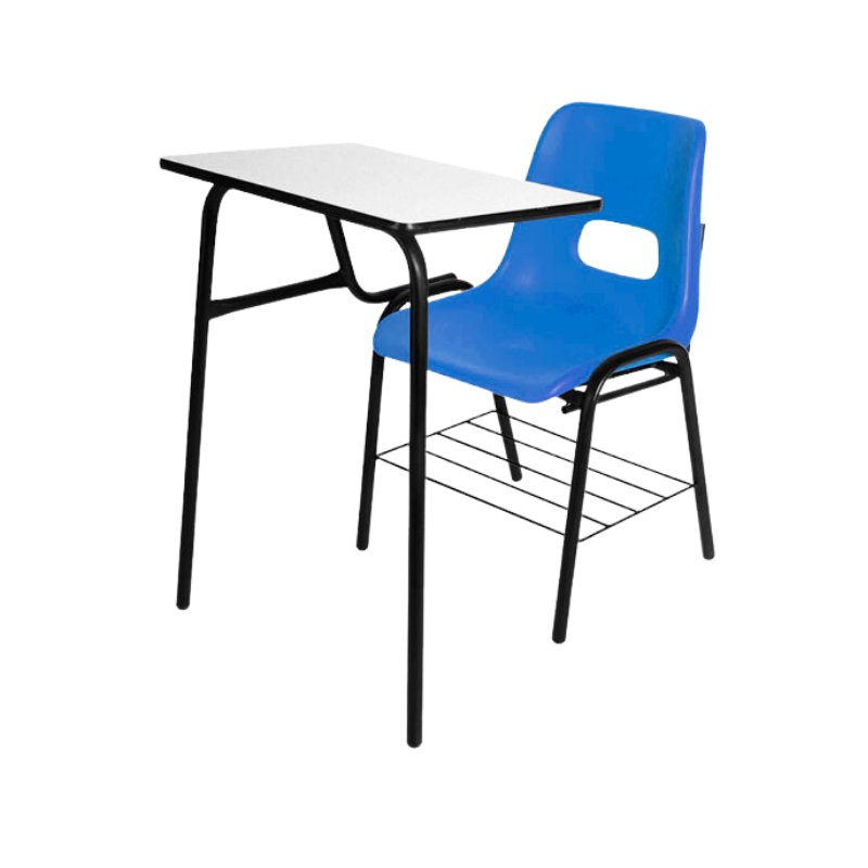 Pupitre escolar PL-820 con asiento de polipropileno y paleta resistente. Diseño práctico, ergonómico y fácil de limpiar para cualquier aula.