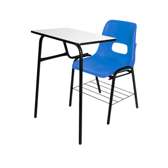 Pupitre escolar PL-820 con asiento de polipropileno y paleta resistente. Diseño práctico, ergonómico y fácil de limpiar para cualquier aula.