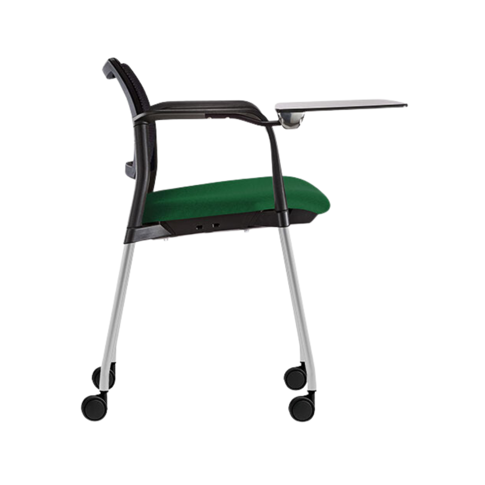 Pupitre escolar KYOS OHP-378 asiento de tela verda respaldo negro abatible de perfil