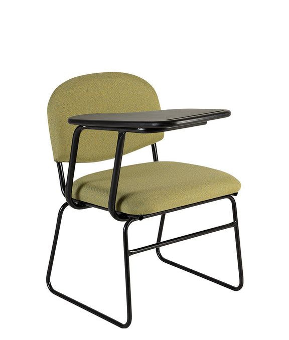 Pupitre escolar con paleta de plástico negra y tapizado verde modelo PL-750 PP.