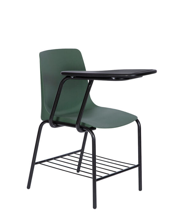 “Pupitre escolar modelo PL-300 con paleta negra y asiento ergonómico en polipropileno verde”