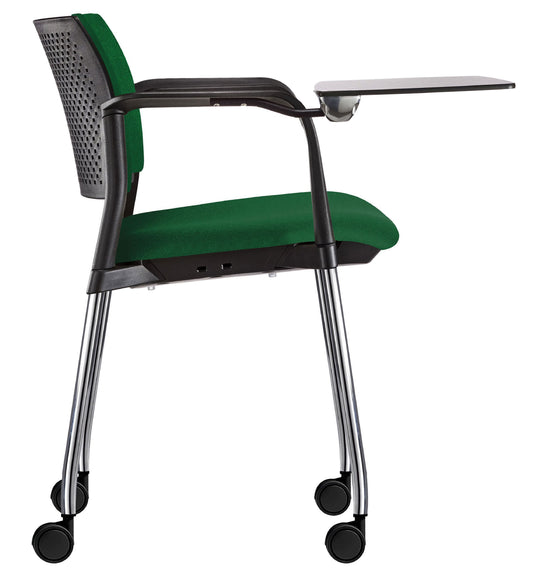 El pupitre escolar Kyos OHP‑344CR es ideal para aulas, salones y centros de capacitación. Combina estructura cromada resistente, asiento y respaldo acolchonados, paleta lateral abatible y ruedas, brindando confort, funcionalidad y versatilidad en espacios educativos y corporativos.