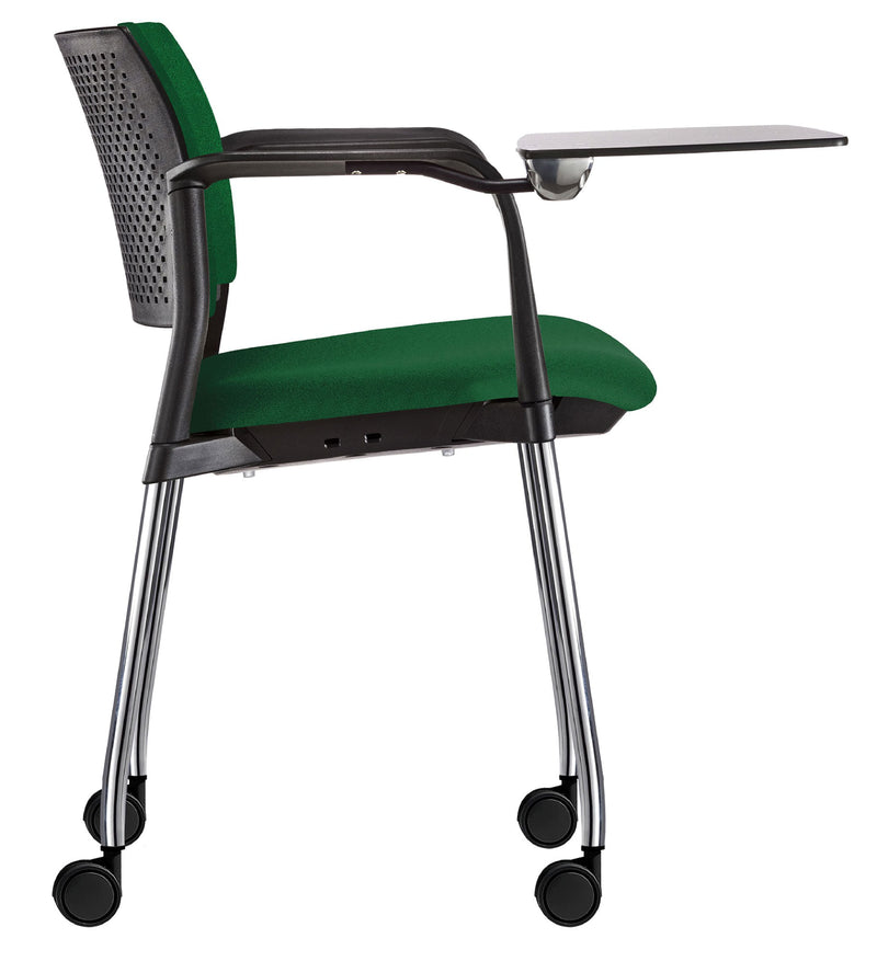 El pupitre escolar Kyos OHP‑344CR es ideal para aulas, salones y centros de capacitación. Combina estructura cromada resistente, asiento y respaldo acolchonados, paleta lateral abatible y ruedas, brindando confort, funcionalidad y versatilidad en espacios educativos y corporativos.