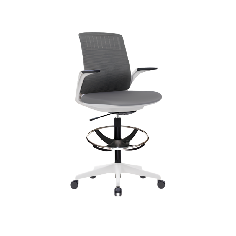 Silla cajero ergonómica blanca con respaldo de malla