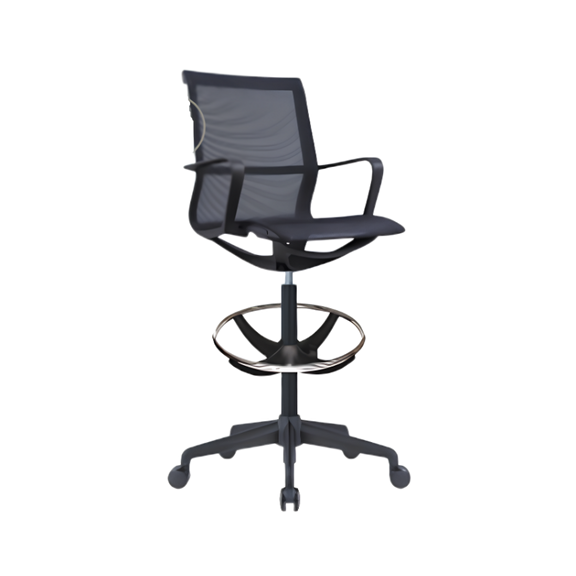 Silla cajero ergonómica negra con aro reposapiés