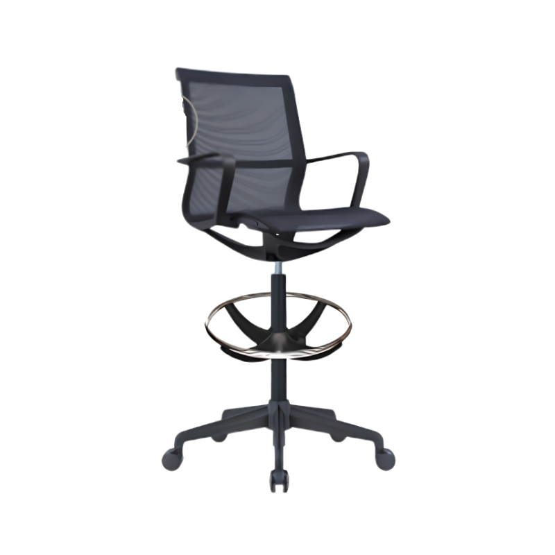 Silla cajero ergonómica negra con aro reposapiés