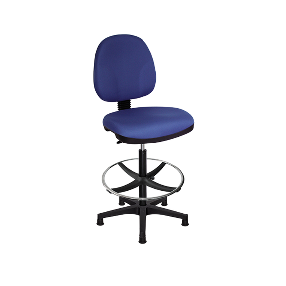 Silla cajero ergonómica azul con aro cromado