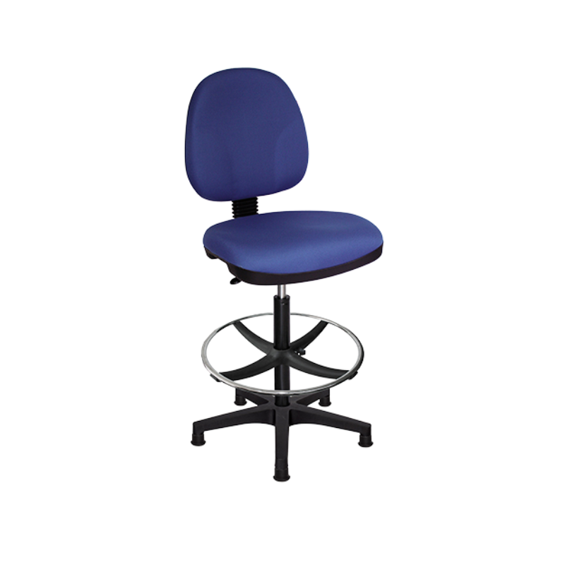 Silla cajero ergonómica azul con aro cromado