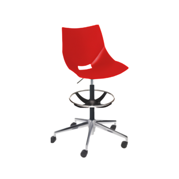 Silla cajero roja con aro cromado