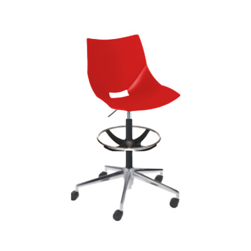 Silla cajero roja con aro cromado